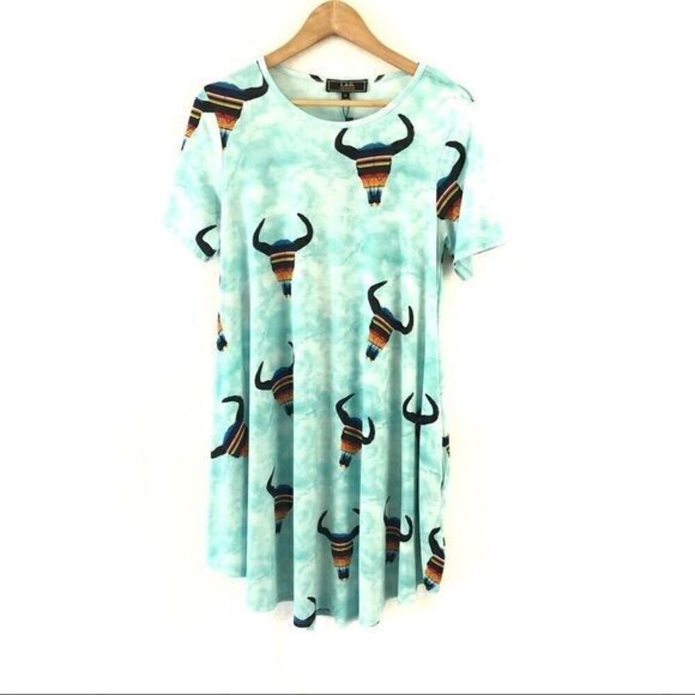 Lucky & Blessed Sky Color Bull Print Dress